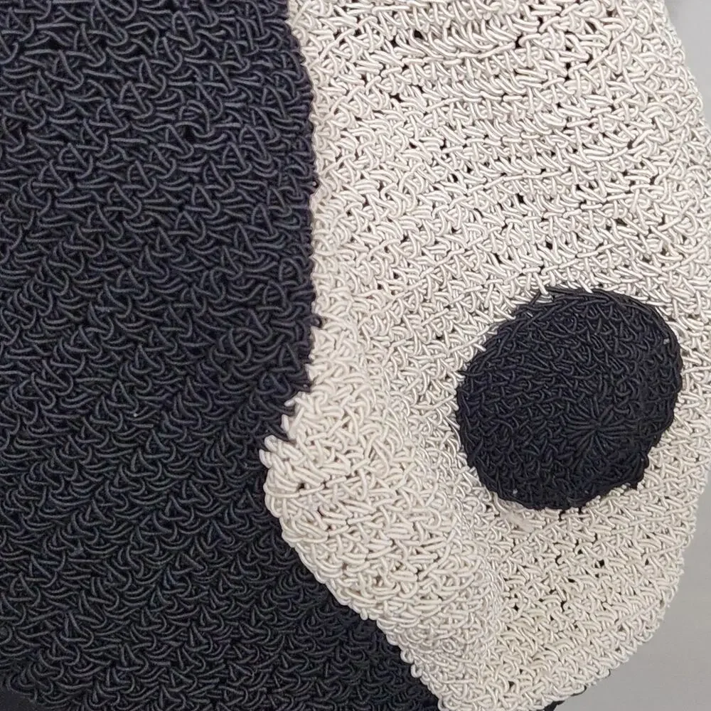 Y2K 90’s Yin Yang Woven Purse Bag Crossbody Crochet Black White Statement Hobo